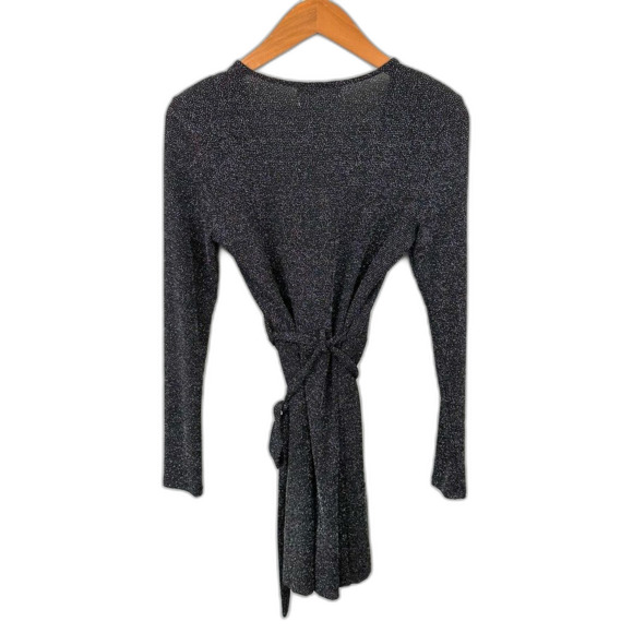 Urban Outfitters Black Sequin Plunging V-Neck Wrap Mini Dress NWT Size Small - Picture 2 of 15